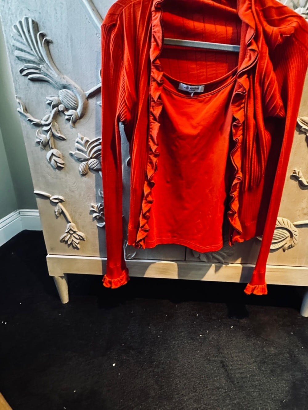 Anne Fontaine Red Ruffled Cardigan Set